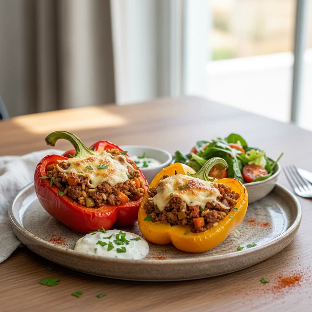 Aromatischer Airfryer-Paprika-Genuss mit Hackfleischfüllung