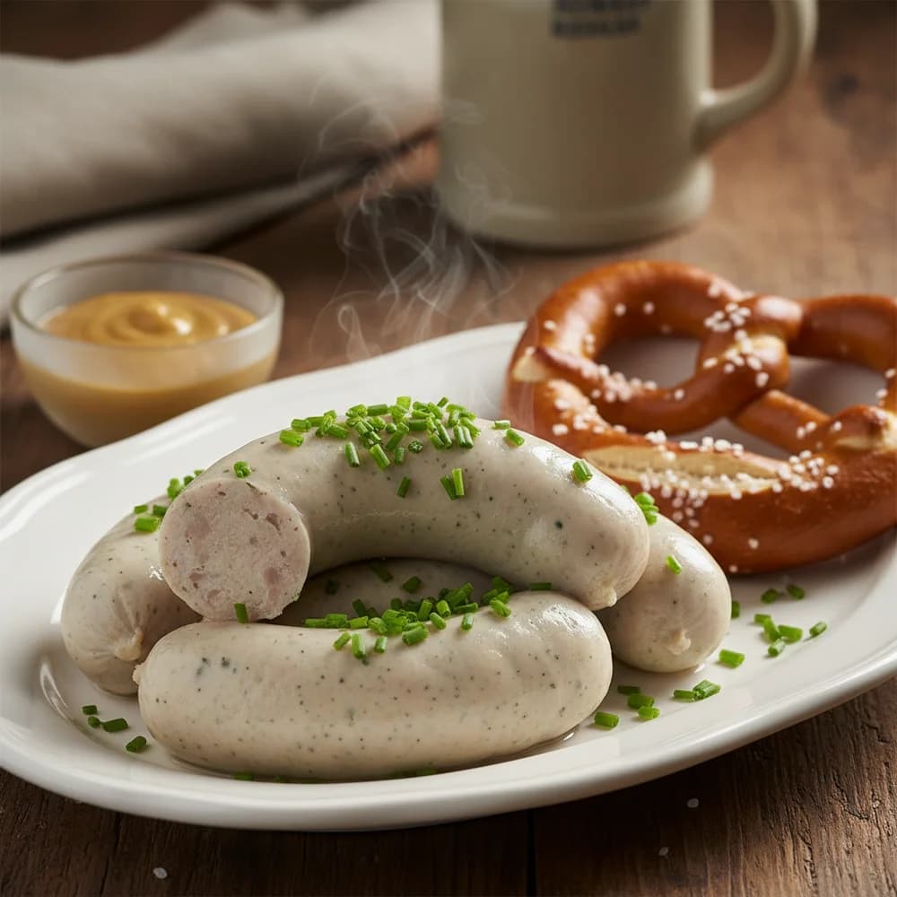 Bayerisches Weißwurstfrühstück mit frischen Brezeln