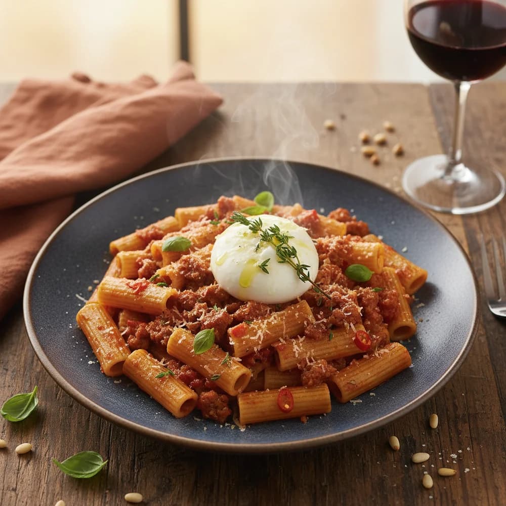 Cremige Salsiccia-Pasta mit Tomaten und Fenchel