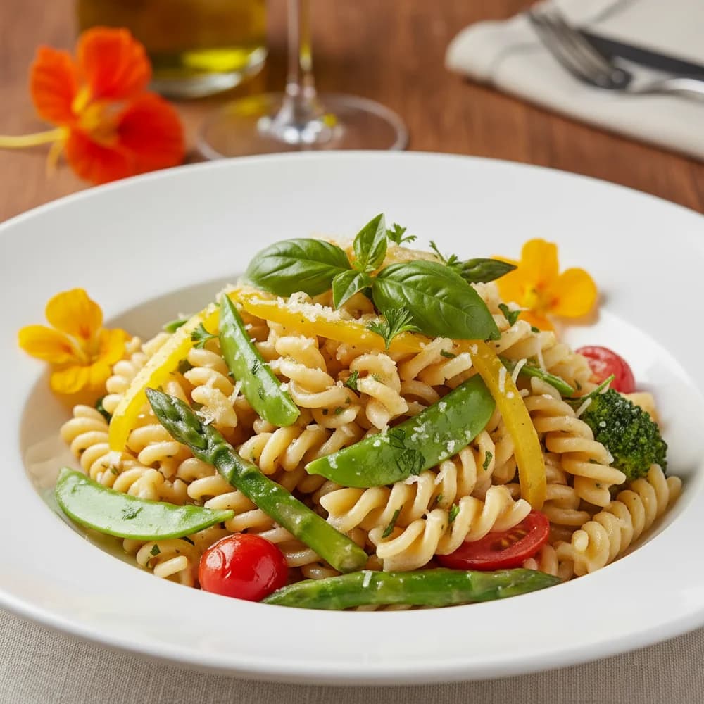 Frühlingshafte Pasta Primavera mit frischem Gemüse