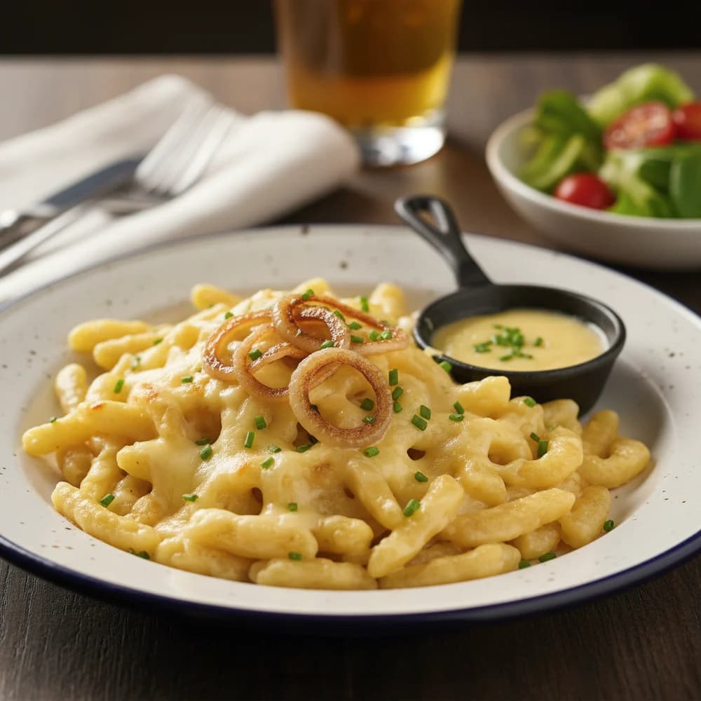 Herzhafte Käsespätzle mit Röstzwiebeln