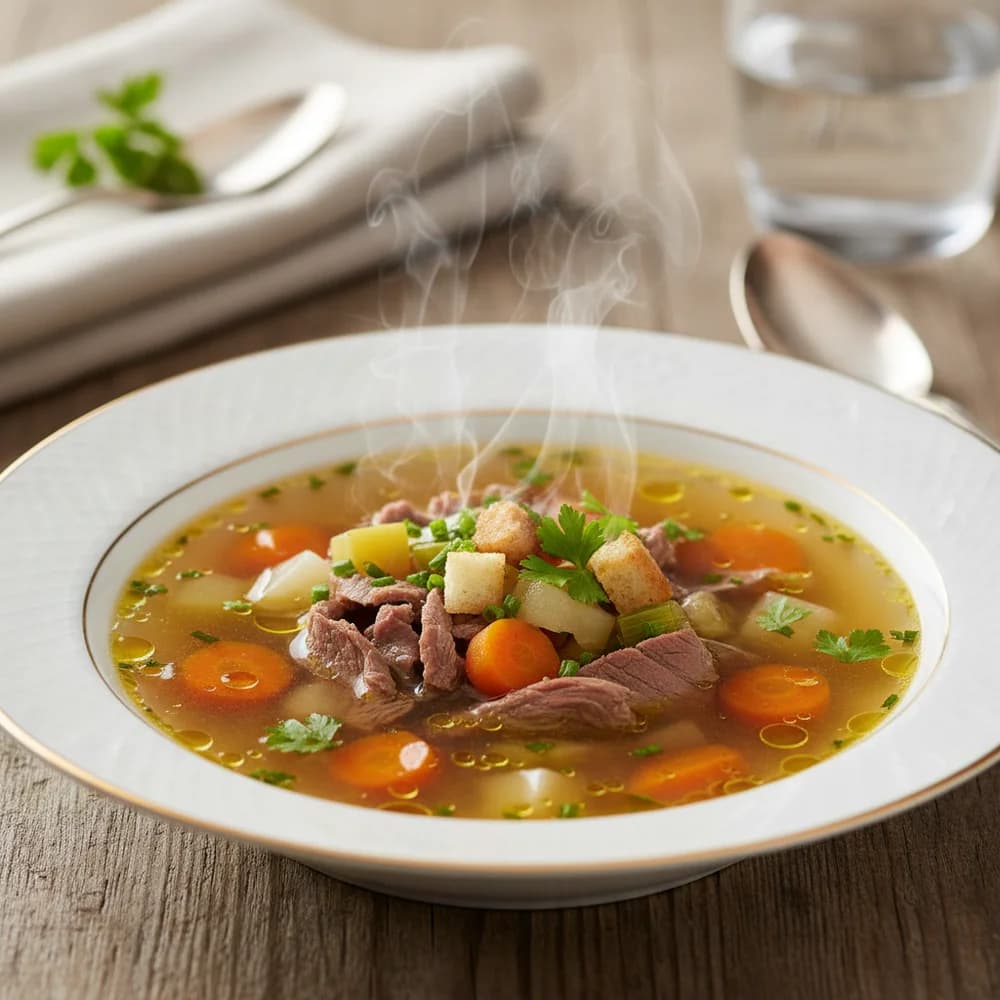 Herzhafte Rindfleischsuppe mit Wurzelgemüse