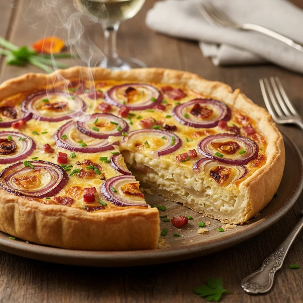 Herzhafter Elsässer Zwiebelkuchen mit Speck