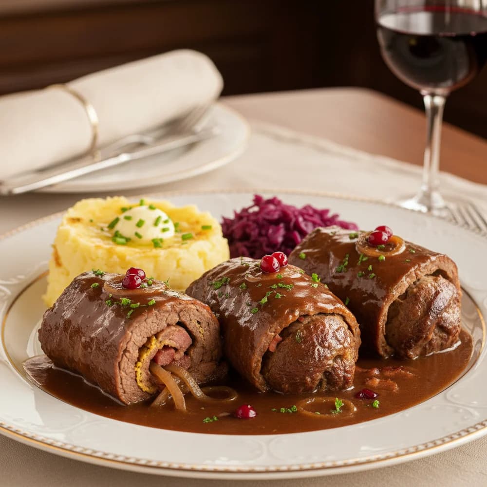 Klassische Rinderrouladen mit herzhafter Füllung