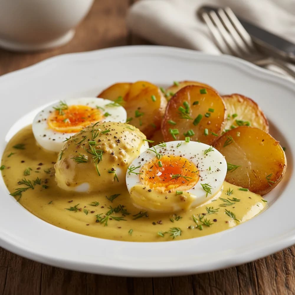 Klassische Senfeier mit feiner Dillnote