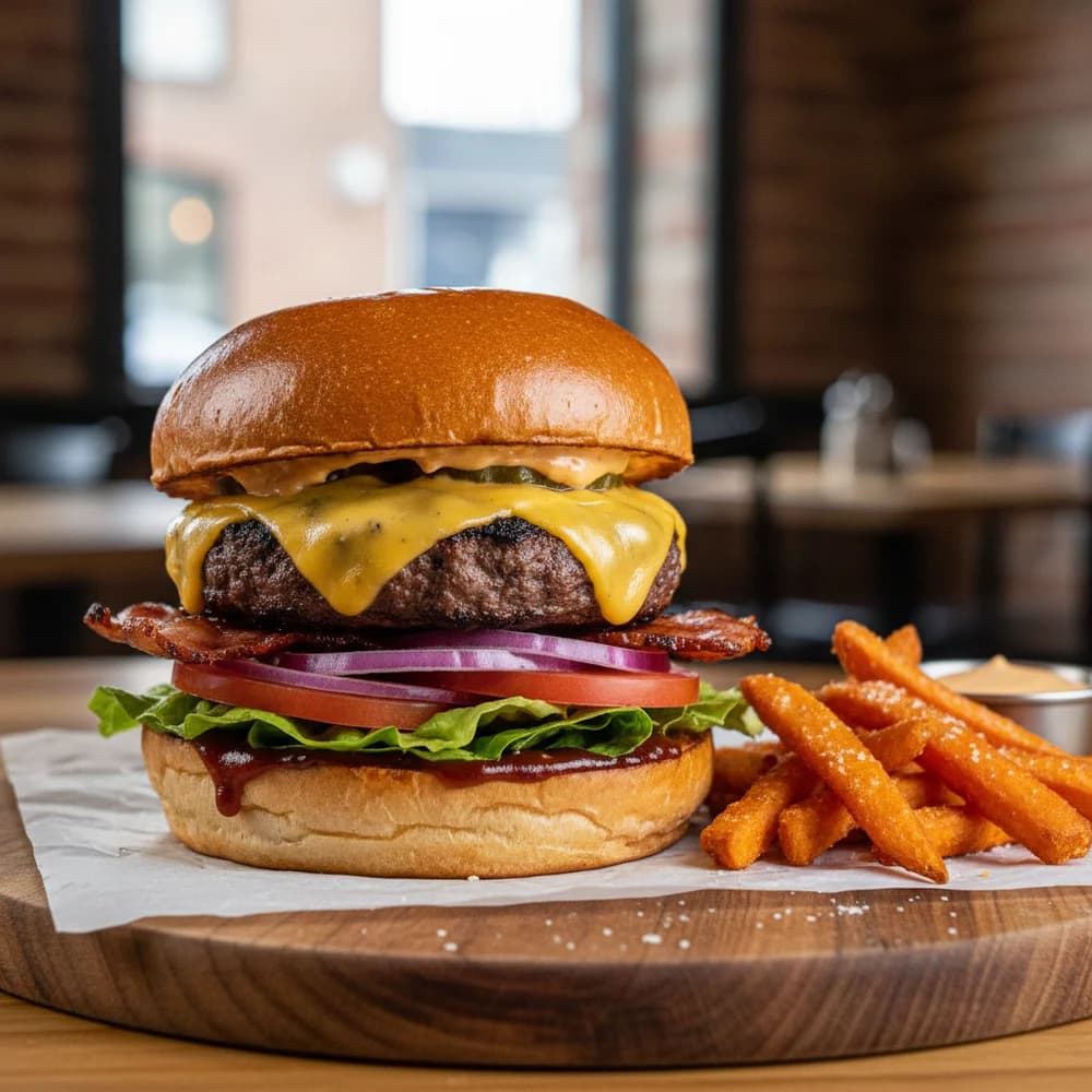 Klassischer Saftiger Cheeseburger