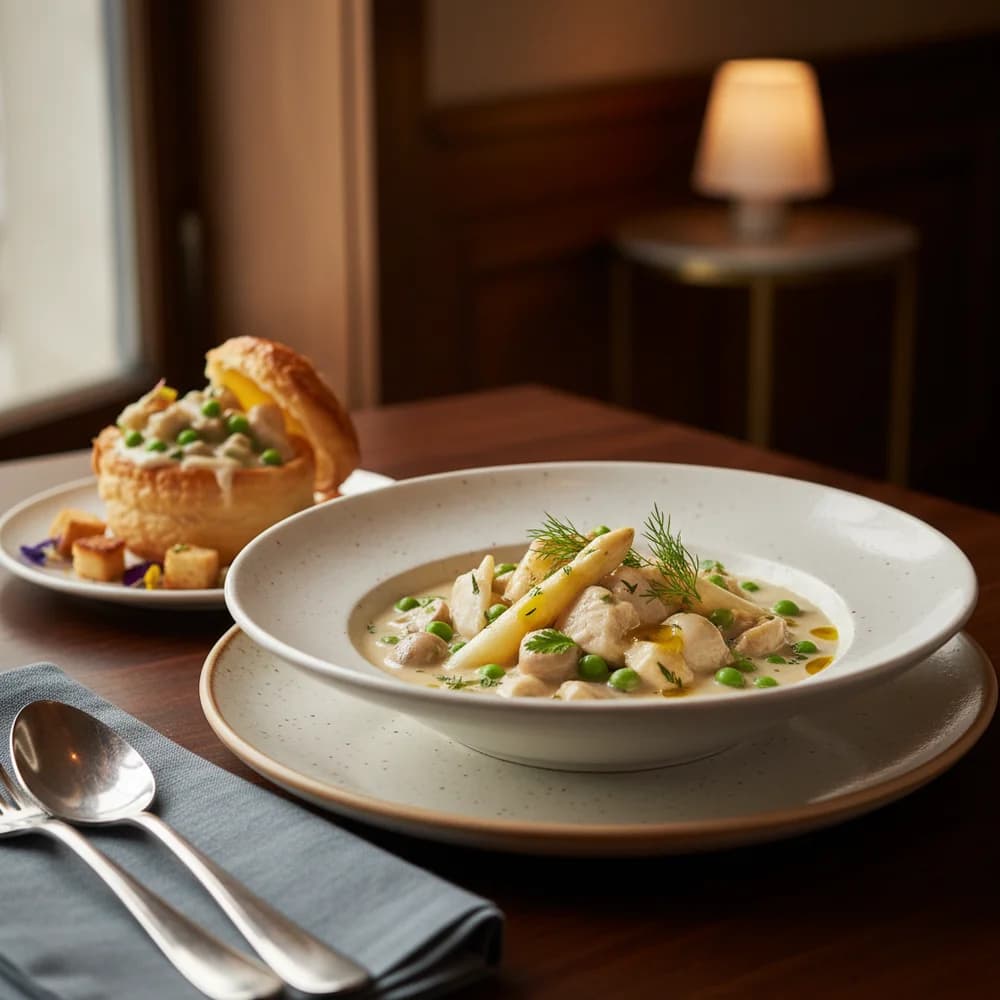 Klassisches Hühnerfrikassee mit frischem Gemüse