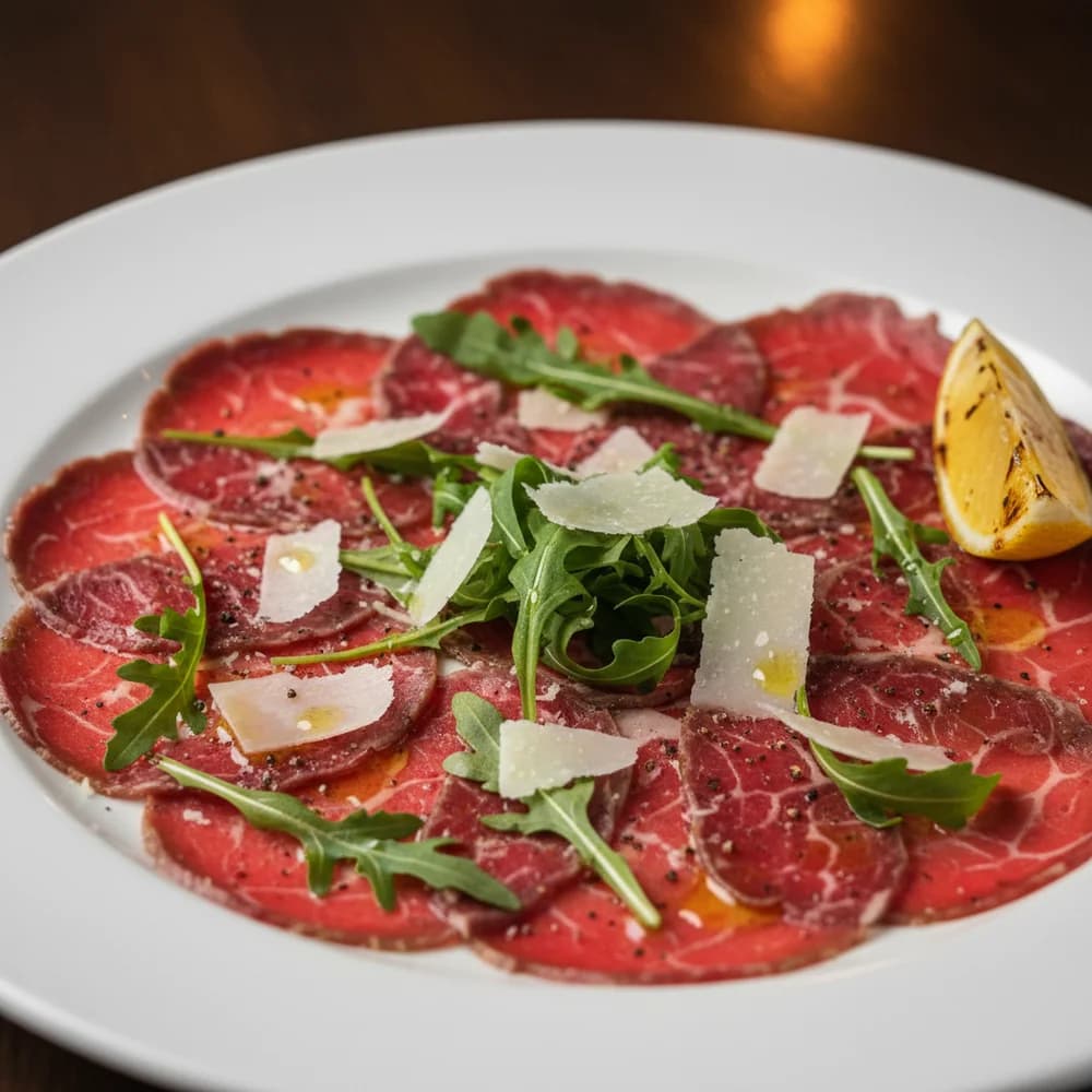 Klassisches Rinder-Carpaccio mit Rucola und Parmesan