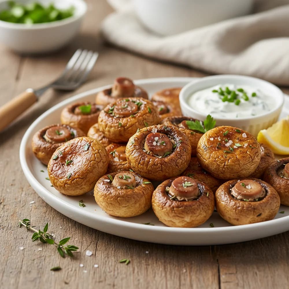 Knusprige Airfryer-Champignons mit Kräuter-Knoblauch-Marinade