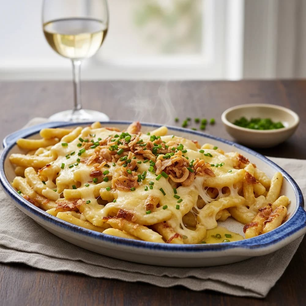 Knusprige Käsespätzle aus dem Airfryer mit Röstzwiebeln