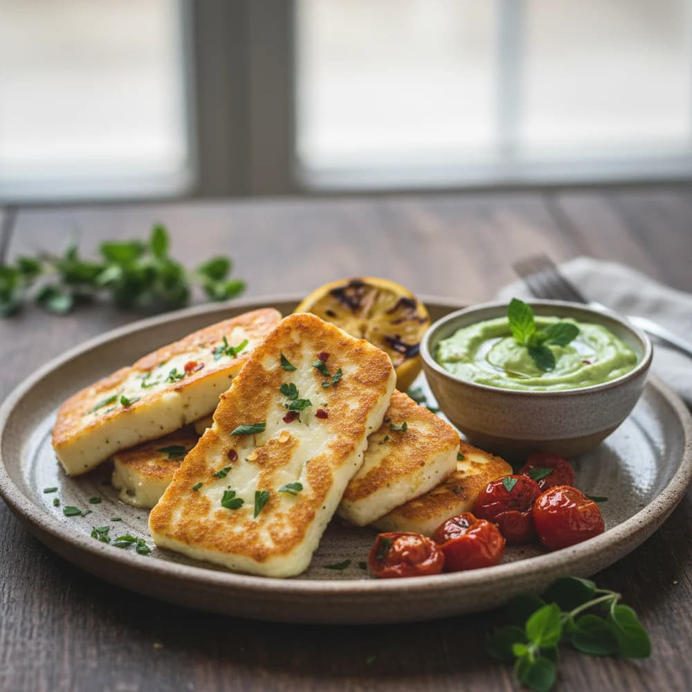 Knuspriger Airfryer-Halloumi mit Kräuter-Zitronen-Marinade