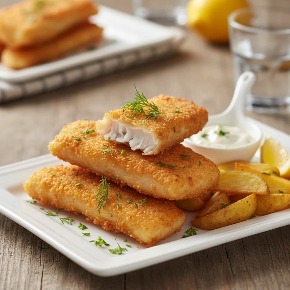 Knuspriger Backfisch aus dem Airfryer mit Zitronen-Dill-Dip