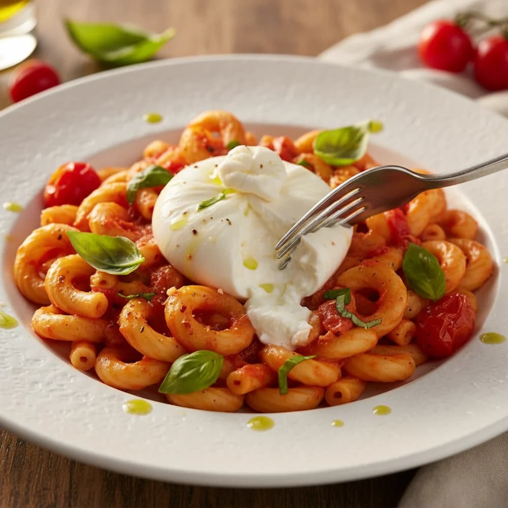 Pasta mit cremiger Burrata und sonnenverwöhnten Tomaten