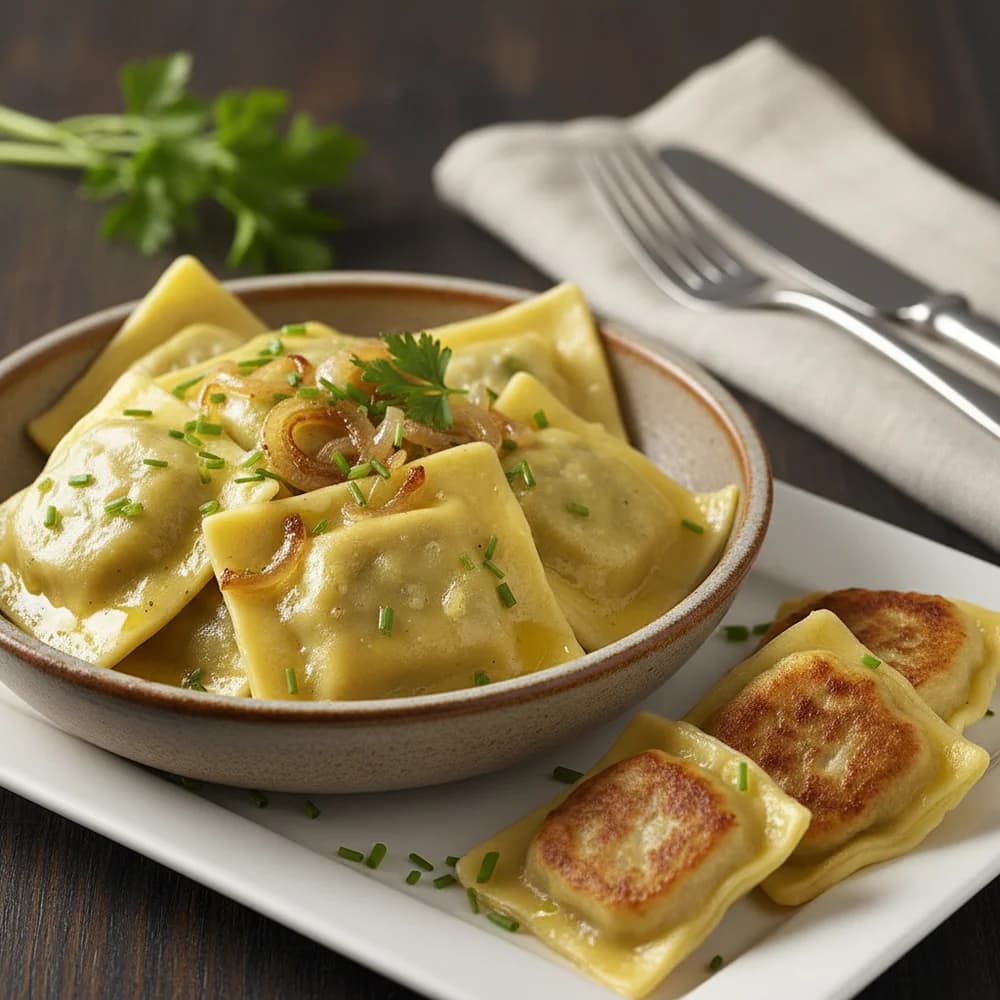 Schwäbische Maultaschen mit geschmelzten Zwiebeln