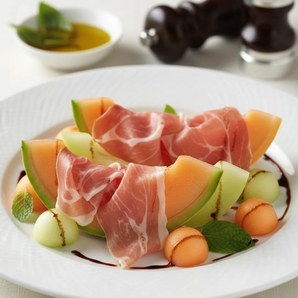 Sonnengeküsste Melone mit zartem Parmaschinken