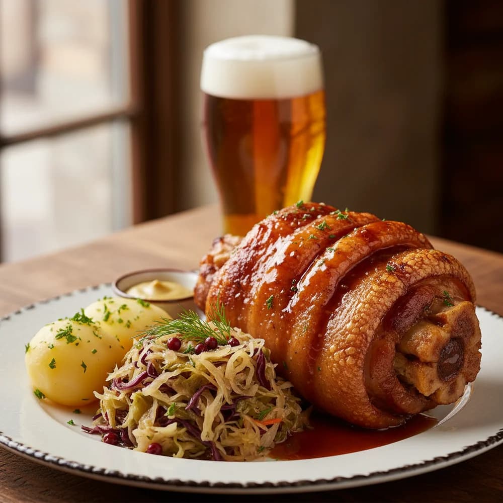 Zartes Eisbein mit deftigem Sauerkraut und Erbsenpüree