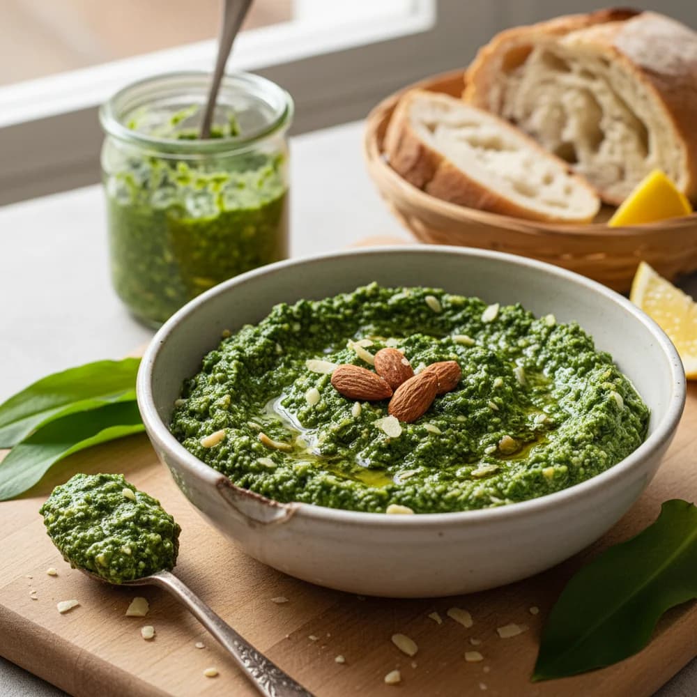 Aromatisch-frisches Bärlauchpesto mit gerösteten Mandeln