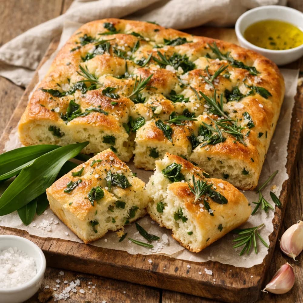 Aromatische Bärlauch-Focaccia mit Rosmarin