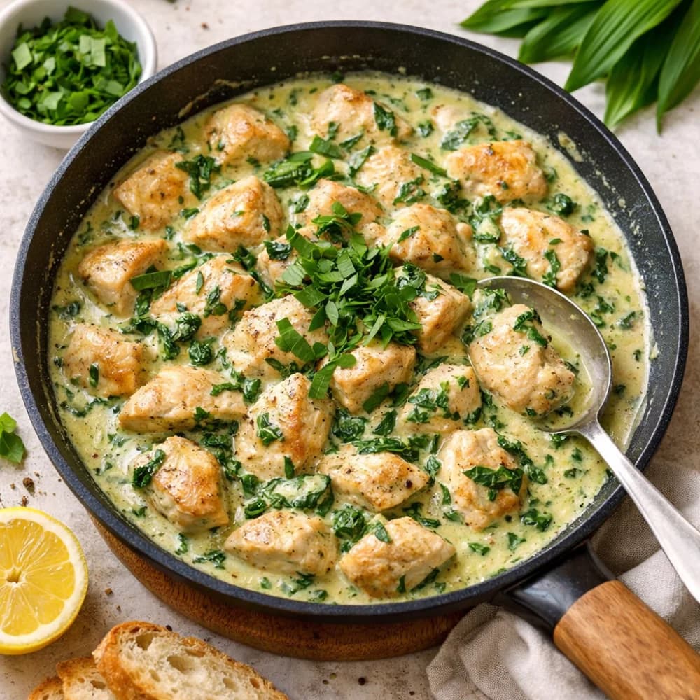 Aromatische Bärlauch-Hähnchenpfanne mit cremiger Sauce