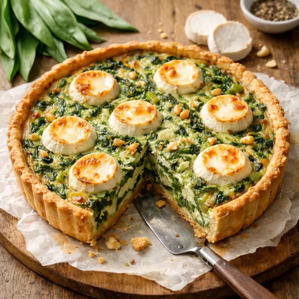 Aromatische Bärlauch-Quiche mit Ziegenkäse