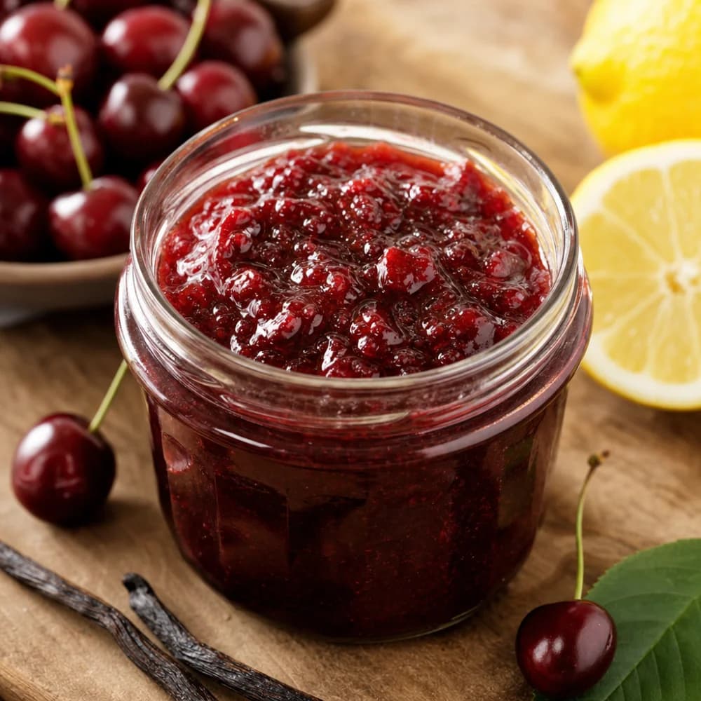 Aromatische Kirschmarmelade mit einem Hauch von Vanille und Zitrone