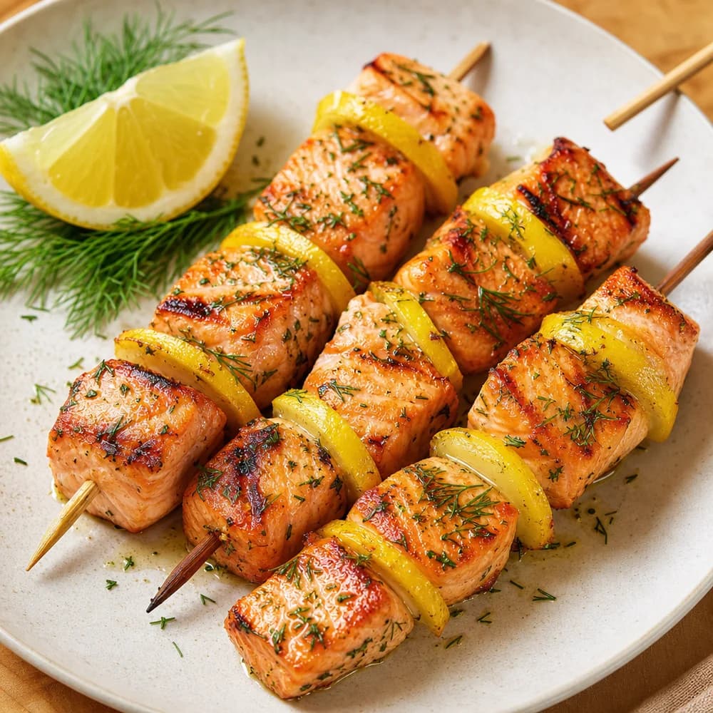 Aromatische Lachs-Zitronen-Dill-Spieße