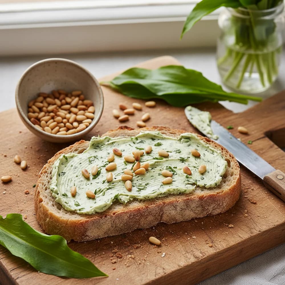 Aromatisches Bärlauch-Butter-Brot mit gerösteten Pinienkernen