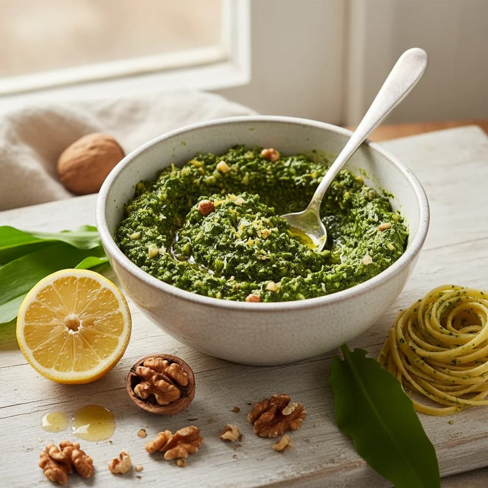 Aromatisches Bärlauch-Walnuss-Pesto mit Zitrone