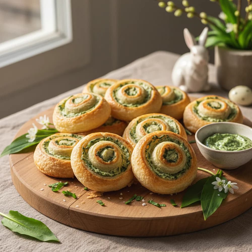 Bärlauch-Frischkäse-Röllchen im Blätterteigmantel