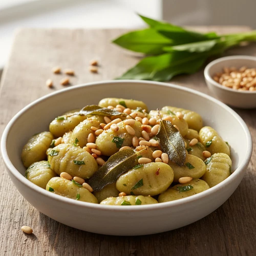 Bärlauch-Gnocchi mit Salbeibutter und gerösteten Pinienkernen