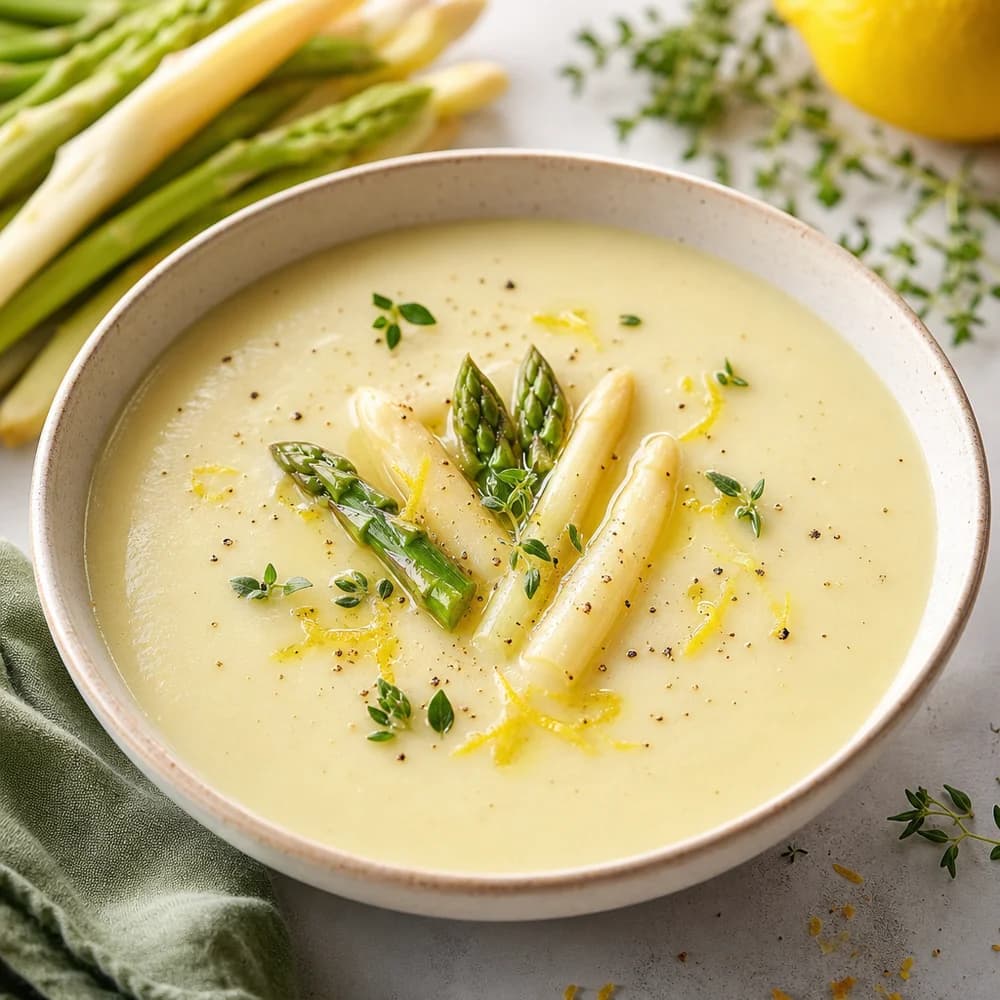 Cremige Spargel-Traumsuppe mit Zitronen-Thymian-Note