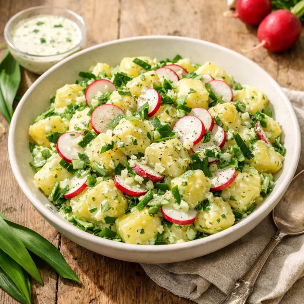 Cremiger Bärlauch-Kartoffelsalat mit Radieschen
