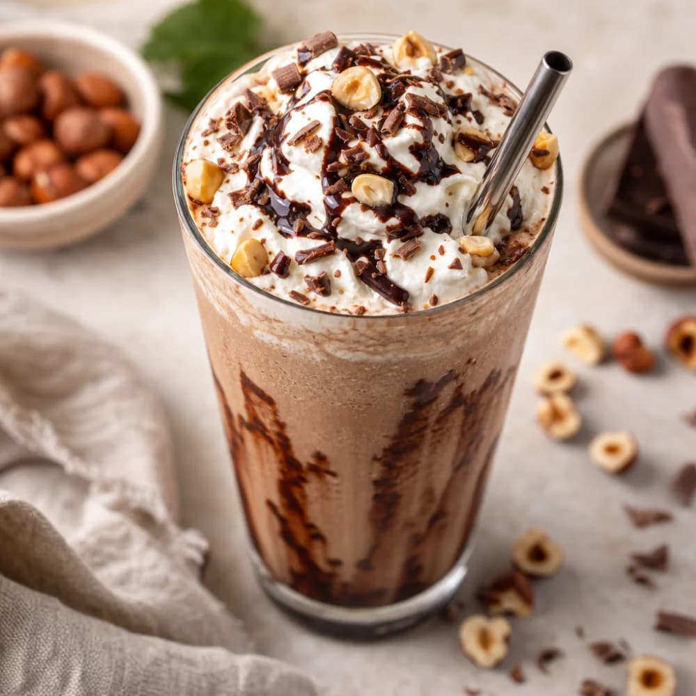 Cremiger Schoko-Haselnuss Eiskaffee