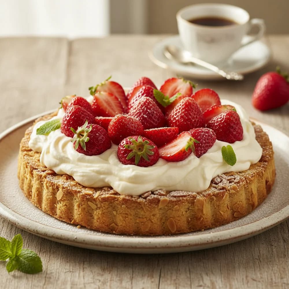 Erdbeer-Mascarpone-Traum auf knusprigem Mandelboden