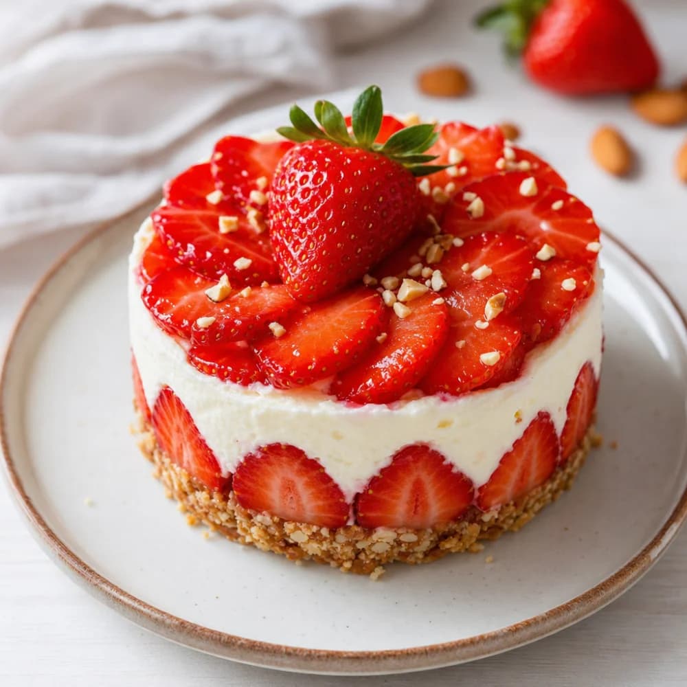 Erdbeer-Mascarpone-Traumtörtchen mit knusprigem Mandelboden