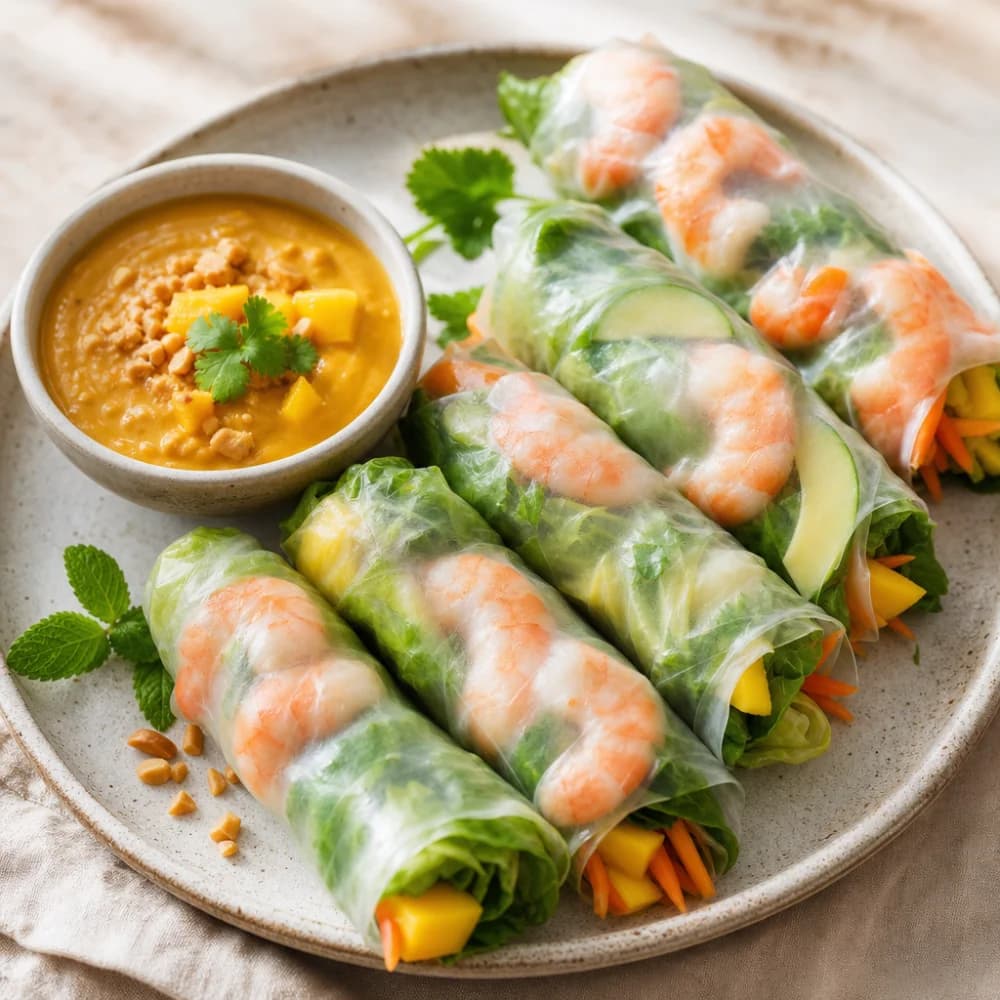 Frische Sommerrollen mit Mango-Erdnuss-Dip