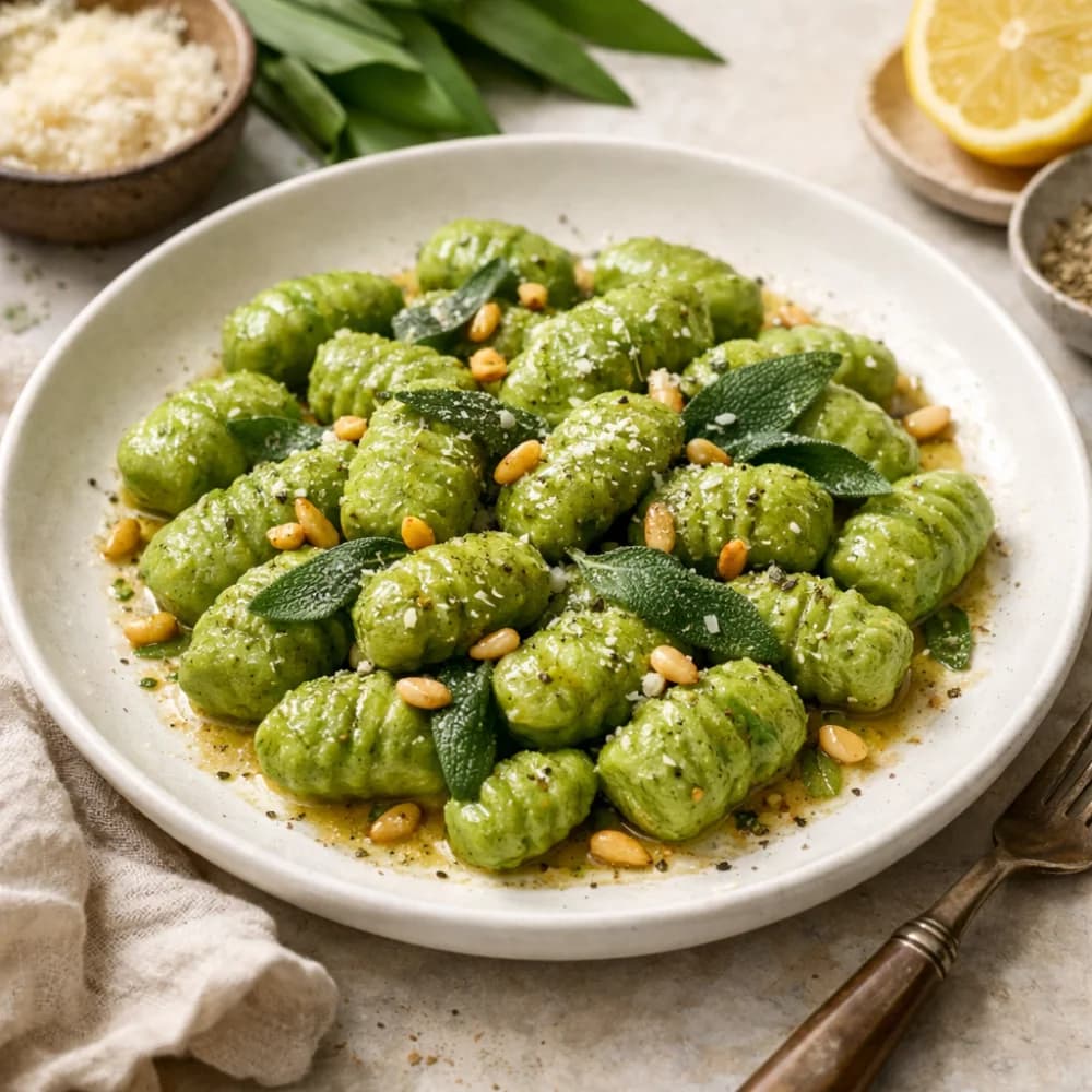 Frühlingshafte Bärlauch-Gnocchi mit Salbeibutter