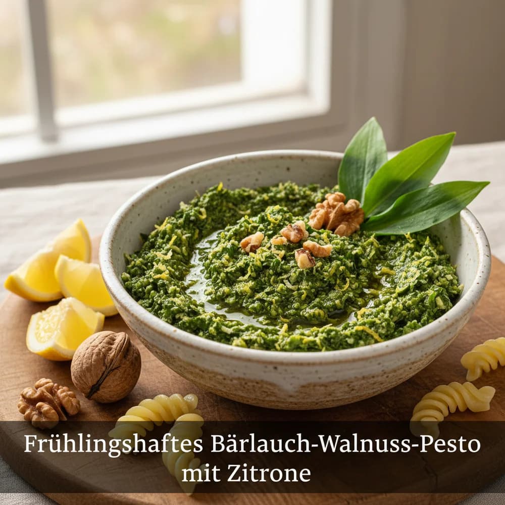 Frühlingshaftes Bärlauch-Walnuss-Pesto mit Zitrone