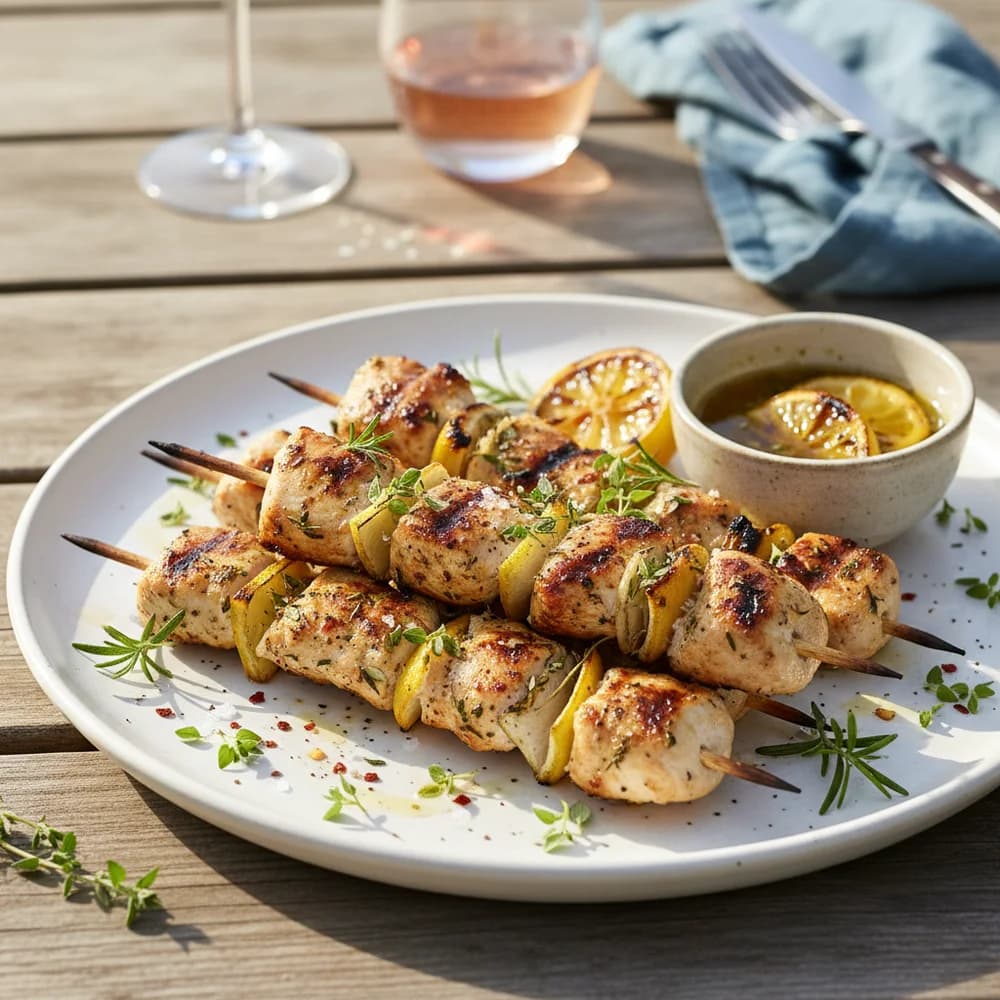Gegrillte Hähnchenspieße "Mediterraner Traum" mit Kräuter-Zitronen-Marinade
