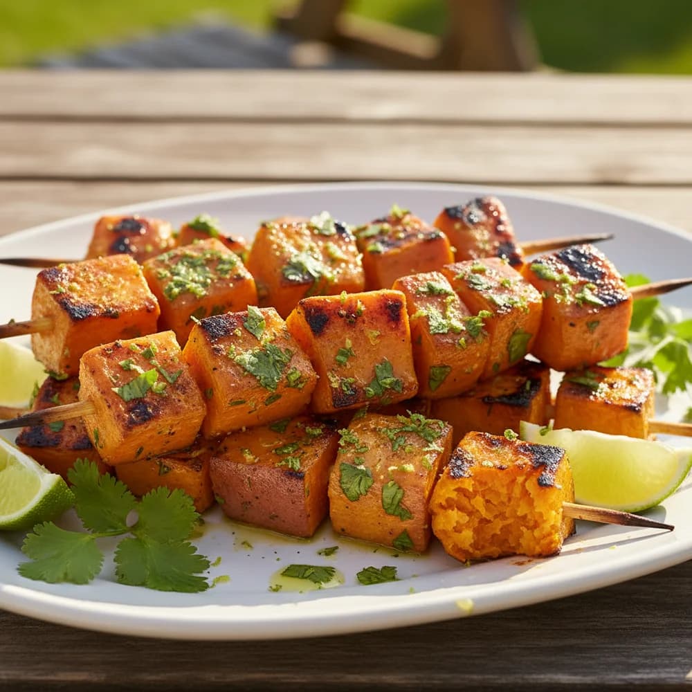 Gegrillte Süßkartoffel-Spieße mit Limetten-Koriander-Marinade