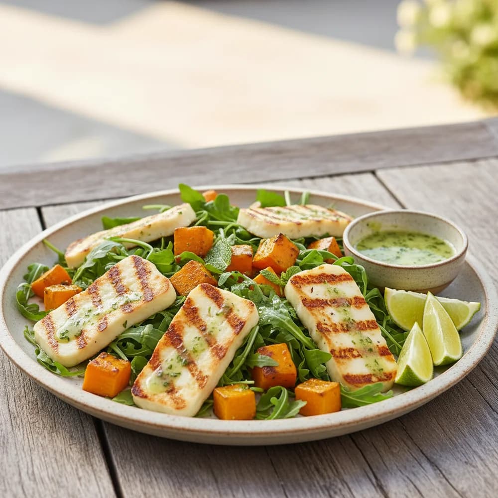 Gegrillter Halloumi-Kürbis-Salat mit Minz-Limetten-Dressing