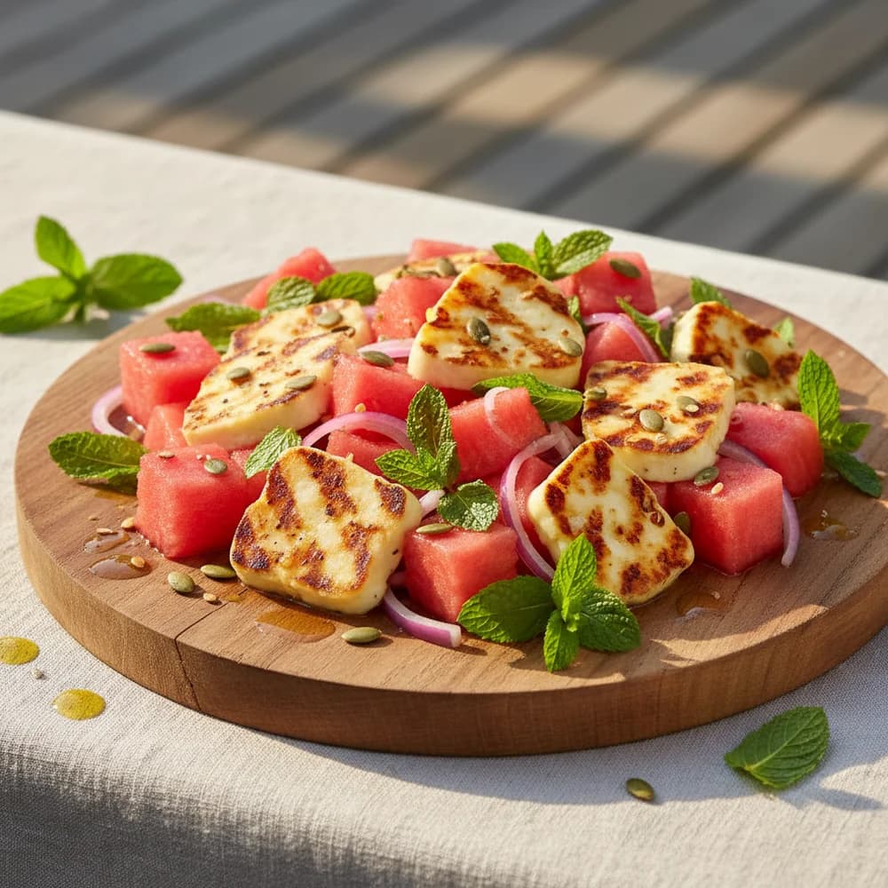 Gegrillter Halloumi-Salat mit Wassermelone und Minze