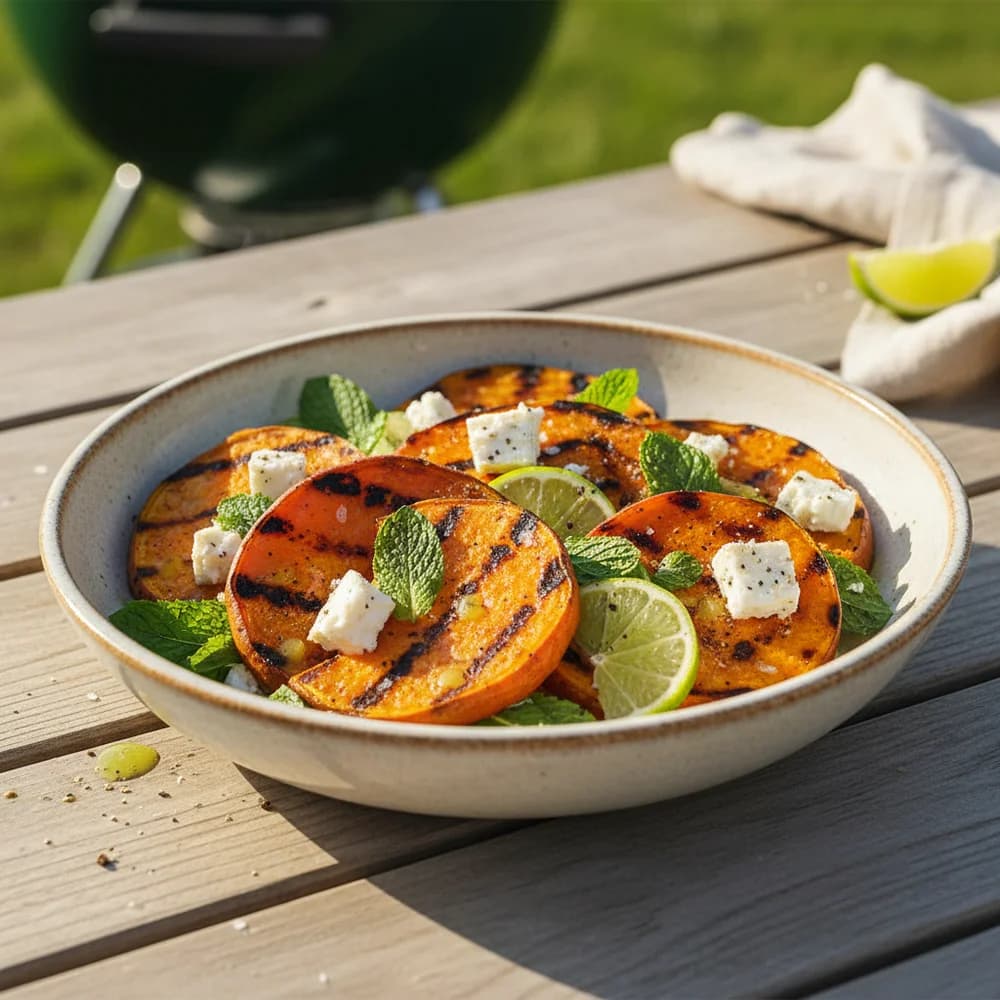 Gegrillter Süßkartoffel-Feta-Salat mit Minze und Limette