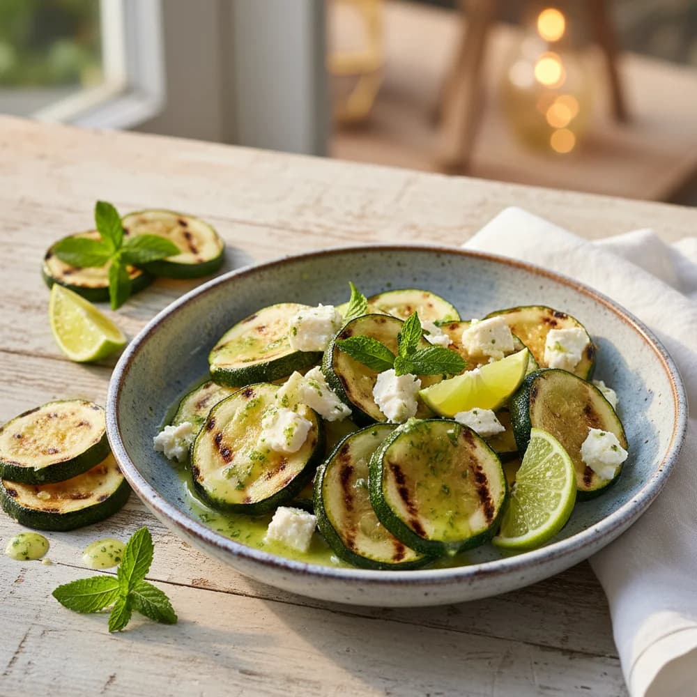 Gegrillter Zucchini-Feta-Salat mit Minze-Limetten-Dressing
