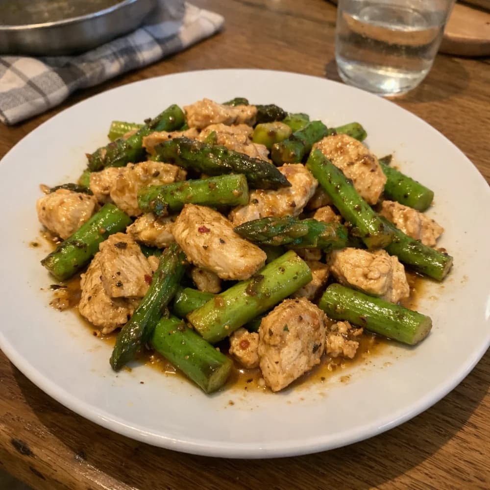 Grüner Spargel-Hähnchen-Power-Pfanne