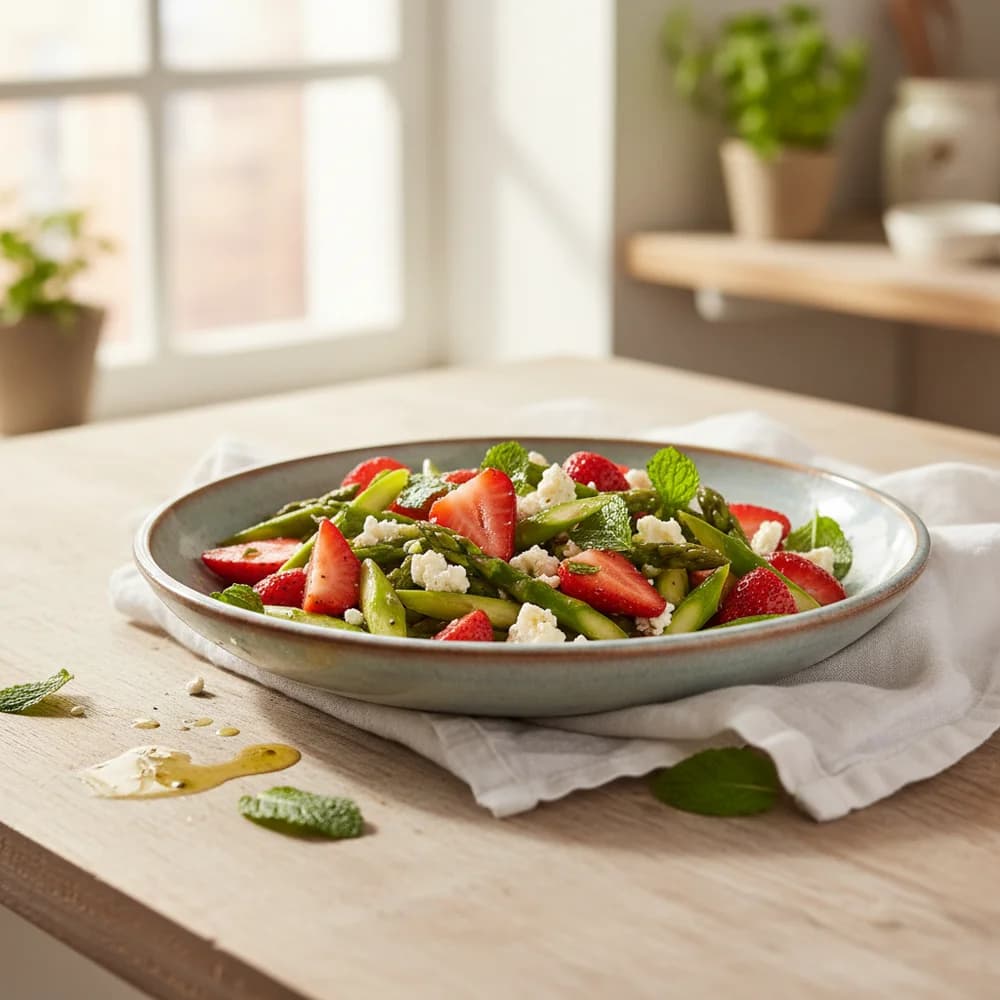 Grüner Spargel-Salat mit Erdbeeren, Feta und Minze