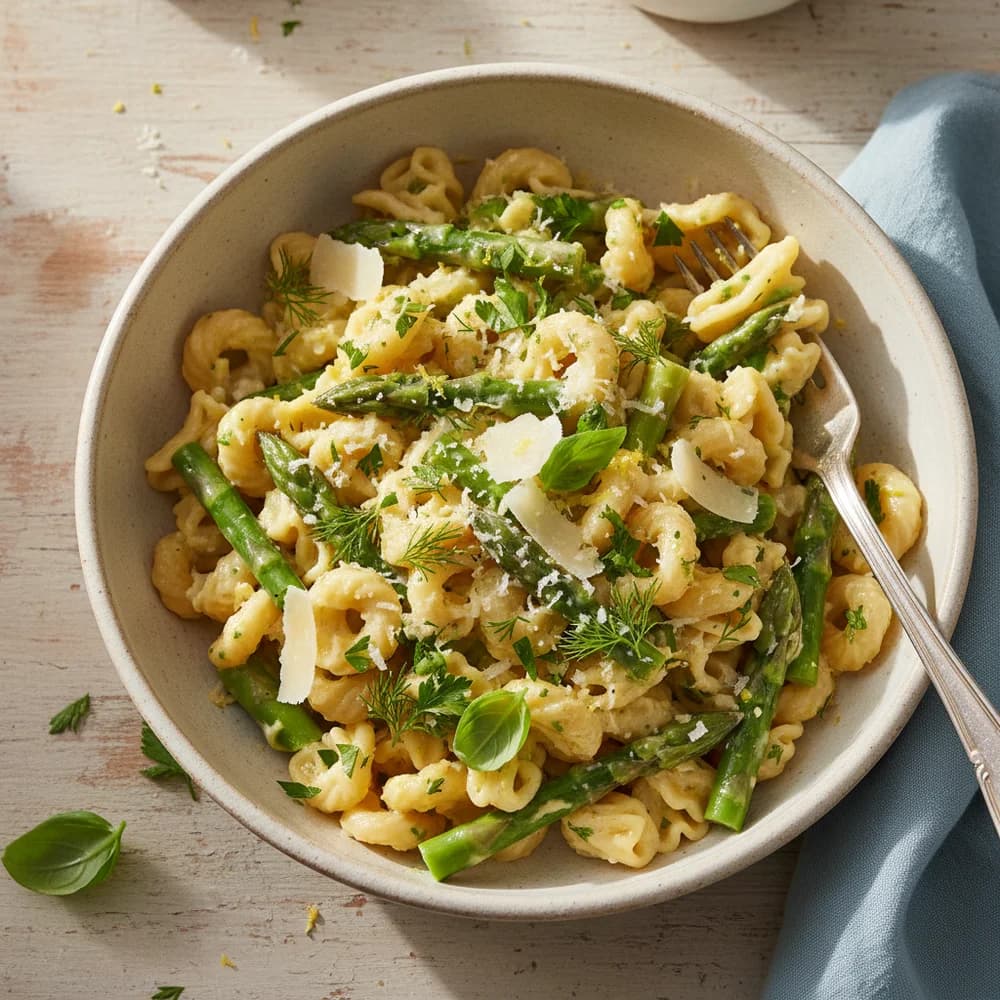 Grüner Spargel-Traum auf cremiger Zitronen-Pasta