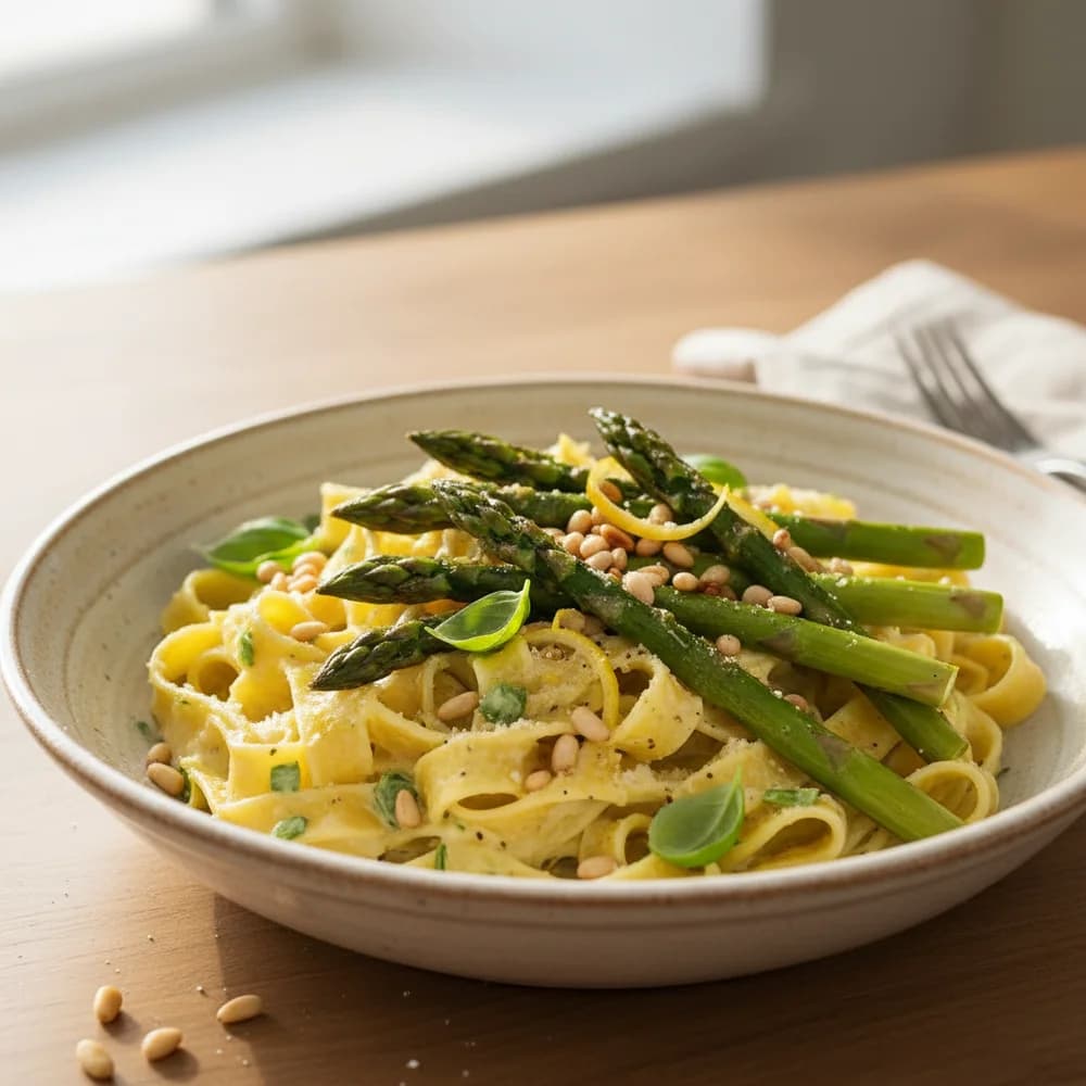 Grüner Spargel-Traum auf Zitronen-Ricotta-Nudeln