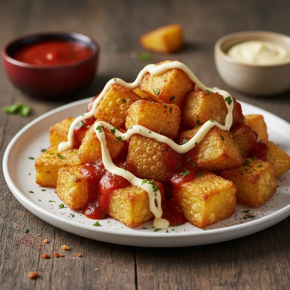 Knusprige Patatas Bravas aus dem Airfryer mit rauchiger Bravas-Sauce