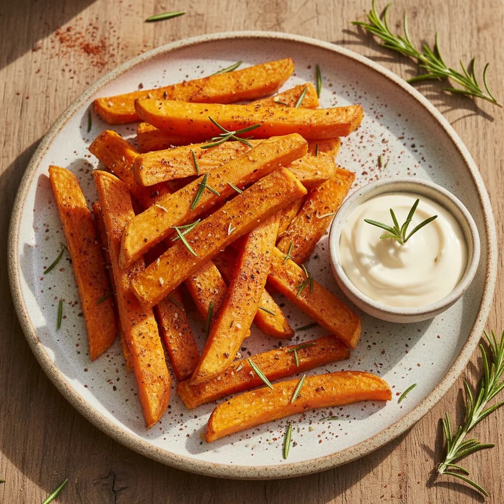 Knusprige Süßkartoffel-Sticks mit Rosmarin und Paprika aus der Heißluftfritteuse